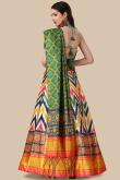 Halter Neck Beige Silk Lehenga with Sea Green Dupatta