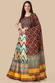 Light Beige Silk Lehenga with Plum Dupatta & Halter Blouse