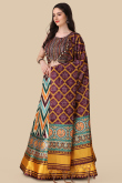 Light Beige Silk Lehenga with Plum Dupatta & Halter Blouse