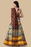 Light Beige Silk Lehenga with Plum Dupatta & Halter Blouse