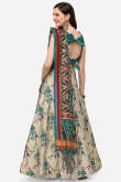 Beige Silk Lehenga with Thread Zari Work & Sea Blue Dupatta