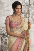 Light Beige Soft Silk Resham Thread Embroidered Ombre Saree