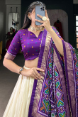 Light Beige Tussar Silk Lehenga With Printed Work For Diwali