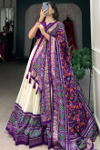 Light Beige Tussar Silk Lehenga With Printed Work For Diwali