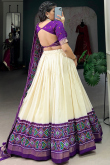 Light Beige Tussar Silk Lehenga With Printed Work For Diwali