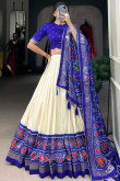 Light Beige Tussar Silk Lehenga With Printed Work For Diwali