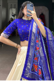 Light Beige Tussar Silk Lehenga With Printed Work For Diwali