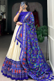 Light Beige Tussar Silk Lehenga With Printed Work For Diwali