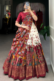 Light Beige Tussar Silk Lehenga With Zari Work For Diwali