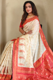 Light Beige Weaved Silk Blend Paithani Style Saree 