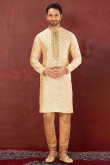 Light Biege Silk Embroidered Men's Churidar Kurta 