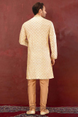 Light Biege Silk Embroidered Men's Churidar Kurta 