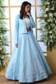 Light Blue Art Silk Embroidered Lehenga