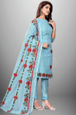 Light Blue Chanderi Silk Embroidered Casual Wear Churidar Suit 