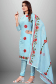 Light Blue Chanderi Silk Embroidered Casual Wear Churidar Suit 