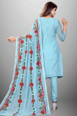 Light Blue Chanderi Silk Embroidered Casual Wear Churidar Suit 