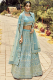 Light Blue Crepe Embroidered Designer Partywear Lehenga