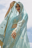 Light Blue Crepe Embroidered Designer Partywear Lehenga