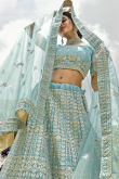 Light Blue Crepe Embroidered Designer Partywear Lehenga