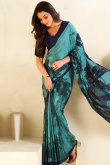 Light Blue Crepe Saree With Printed Work For Casual Wear
