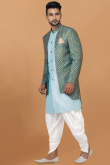 Light Blue Dupion Silk Jacket Style Men's Sherwani With Dhoti 