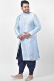 Light Blue Dupion Silk Men Kurta With Dhoti 