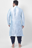 Light Blue Dupion Silk Men Kurta With Dhoti 