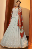 Light Blue Georgette Mirror Muqaiyyash Lehenga