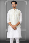 Light Blue Jacquard Woven Zari Men's Waist Coat