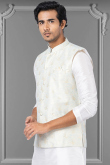 Light Blue Jacquard Woven Zari Men's Waist Coat