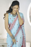 Light Blue Linen Weaved Thread Broad Border Saree 