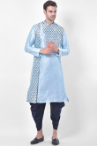 Light Blue Men Printed Dhoti Kurta