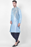 Light Blue Men Printed Dhoti Kurta