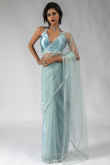 Light Blue Net Saree with Stone Work for Party 