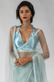 Light Blue Net Saree with Stone Work for Party 