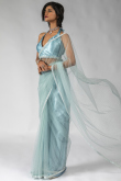 Light Blue Net Saree with Stone Work for Party 