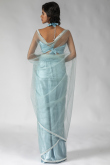 Light Blue Net Saree with Stone Work for Party 