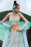 Light Blue Net Sequins Embroidered Panelled Lehenga 