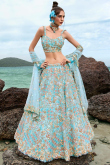 Light Blue Net Sequins Embroidered Panelled Lehenga 
