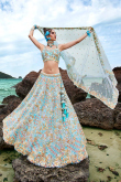 Light Blue Net Sequins Embroidered Panelled Lehenga 
