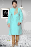 Light Blue Silk Kurta Pajama For Men