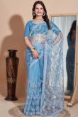 Light Blue Sequins Embroidered Net Light Weight Saree 
