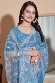 Light Blue Sequins Embroidered Net Light Weight Saree 