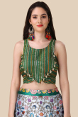 Green Silk Lehenga with Halter Neck Blouse in Resham & Sequins Work