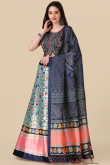 Light Blue Silk Lehenga with Halter Neck Blouse in Resham & Sequins Work 