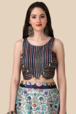 Light Blue Silk Lehenga with Halter Neck Blouse in Resham & Sequins Work 