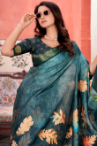 Light Blue Soft Silk Saree With Printed Work For Casual Wear