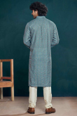 Light Blue Viscose Embroidered Straight Cut Men's Kurta Pajama 