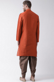 Light Brown Dupion Silk Embroidered Men's Kurta With Dhoti 