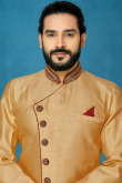 Light Brown Dupion Silk Sherwani with Beads, Cutdana & Dhoti